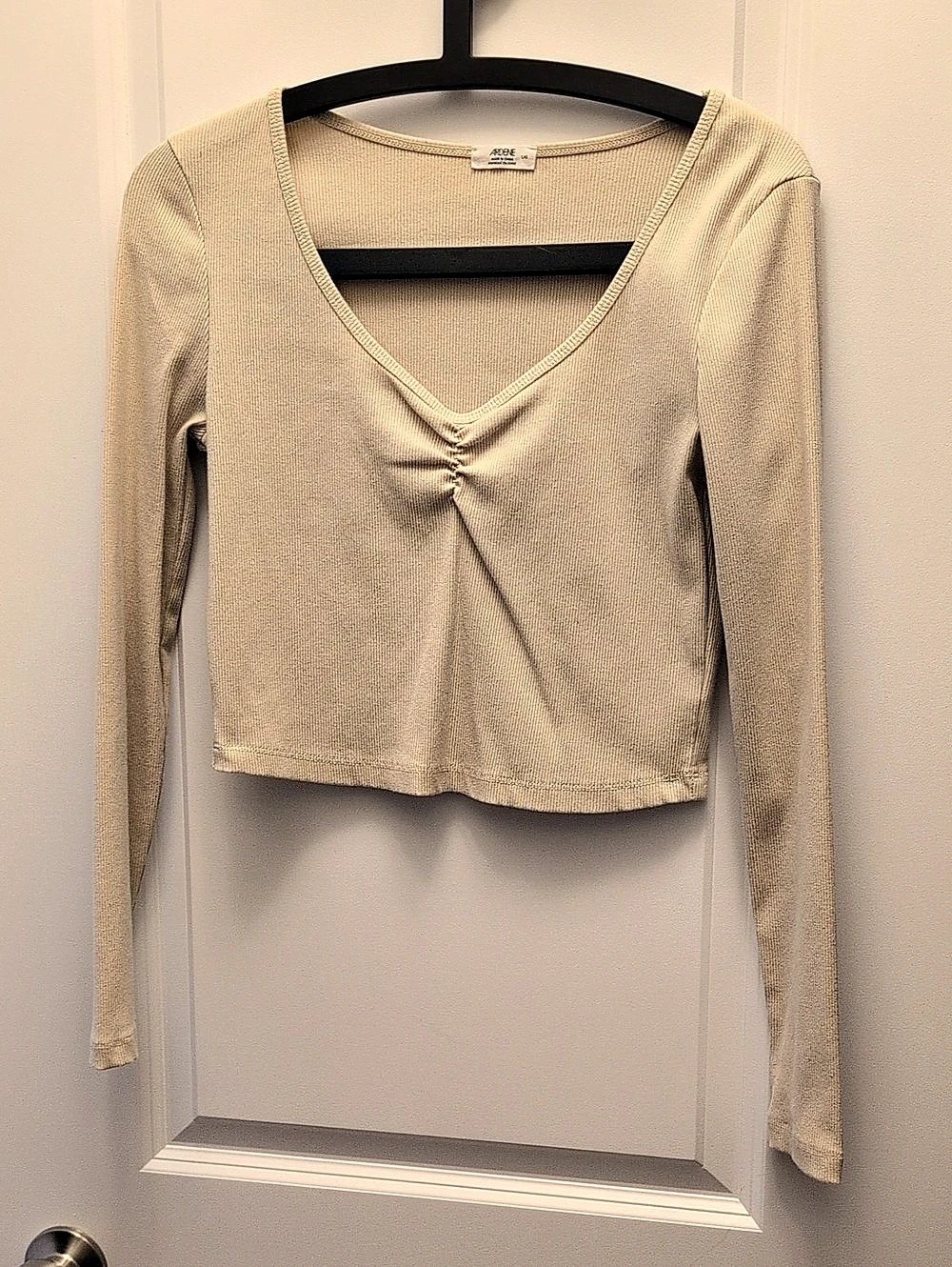 ARDENE Ruched Front Long Sleeve Top in Beige Size Large